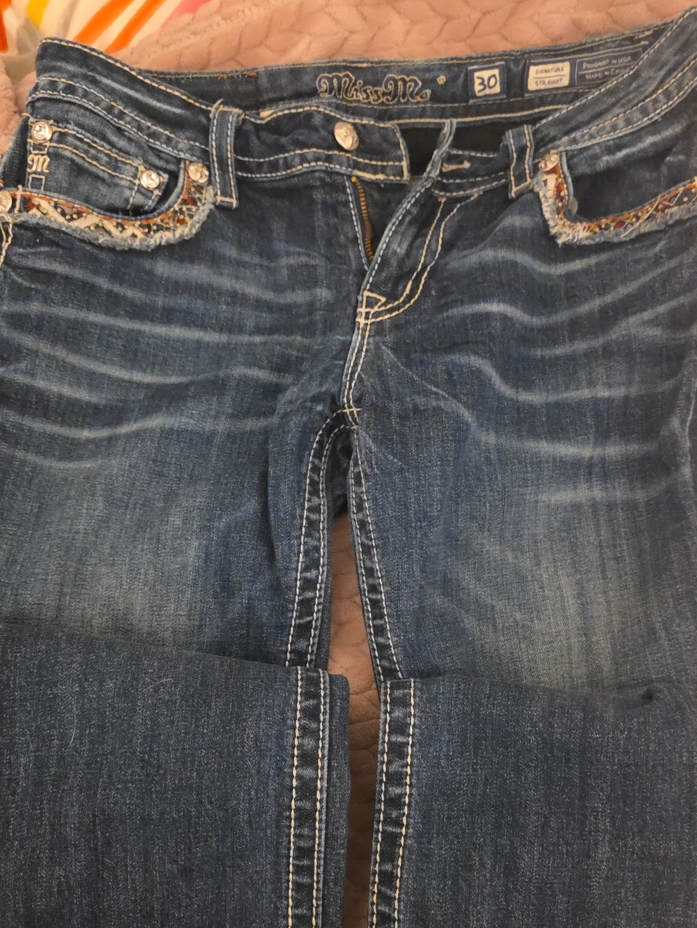 Miss Me Dark Blue Skinny Jeans with Embellished Pockets